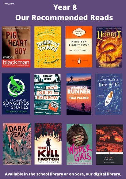 2025 Spring Term Year 8 recommended reads poster with detail
