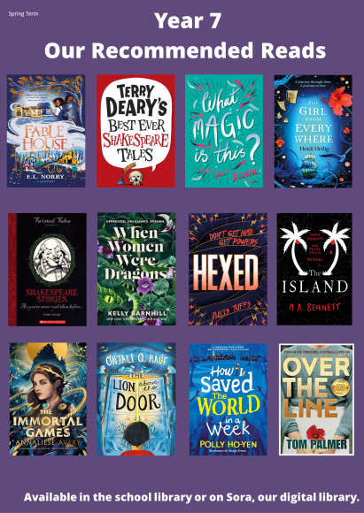 2025 Spring Term  Yr7  recommended reads poster with details